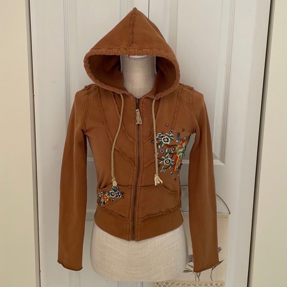 Miss Me Embroidered Studded Hooded Full Zip Jacket